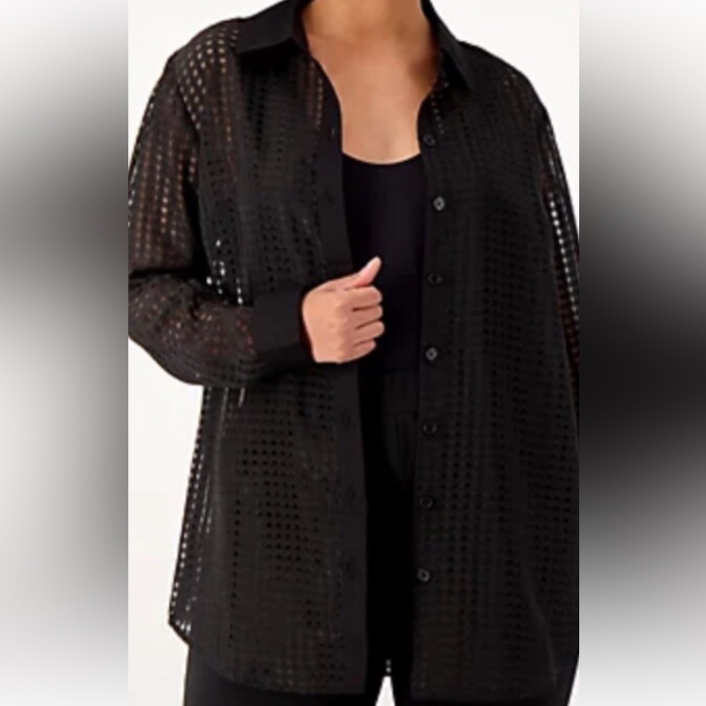 2 piece 1XL Black tank and Eyelet button down shirt. Denim and Company from QVC